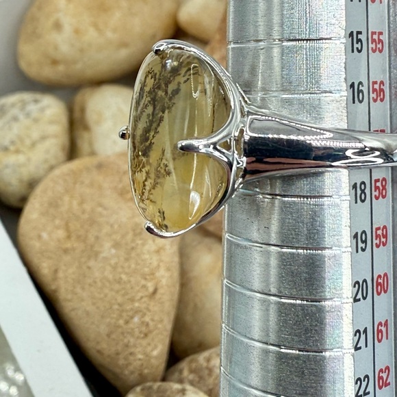 Sterling Silver Moss Agate Ring Size 8 Dendritic Gemstone Nature Inspired 4.3 gr - Picture 10 of 16